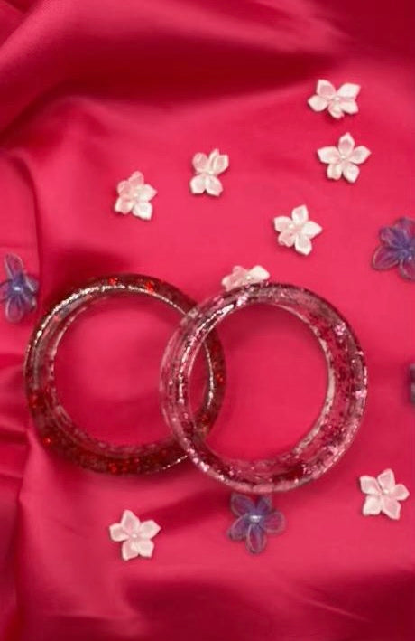 Magenta Shimmer Metallic Flake Resin Bangle set-Barjela Creations