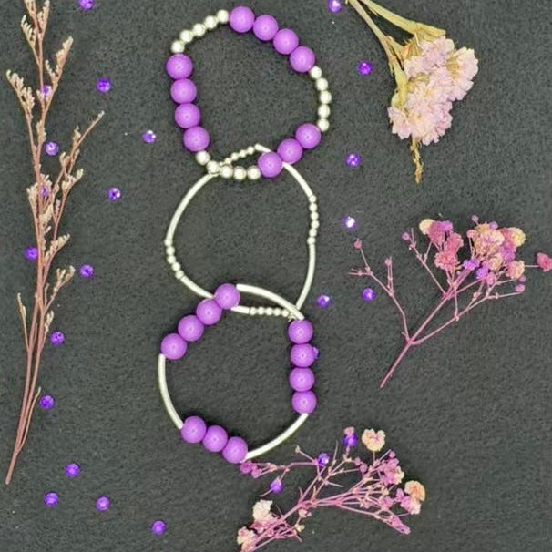 UltraViolet & Metallic Silver Stacking Bracelet Set (3 piece)