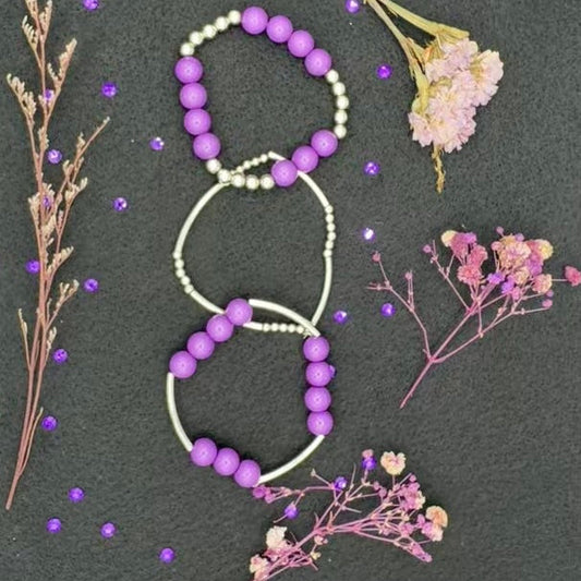 UltraViolet & Metallic Silver Stacking Bracelet Set (3 piece)